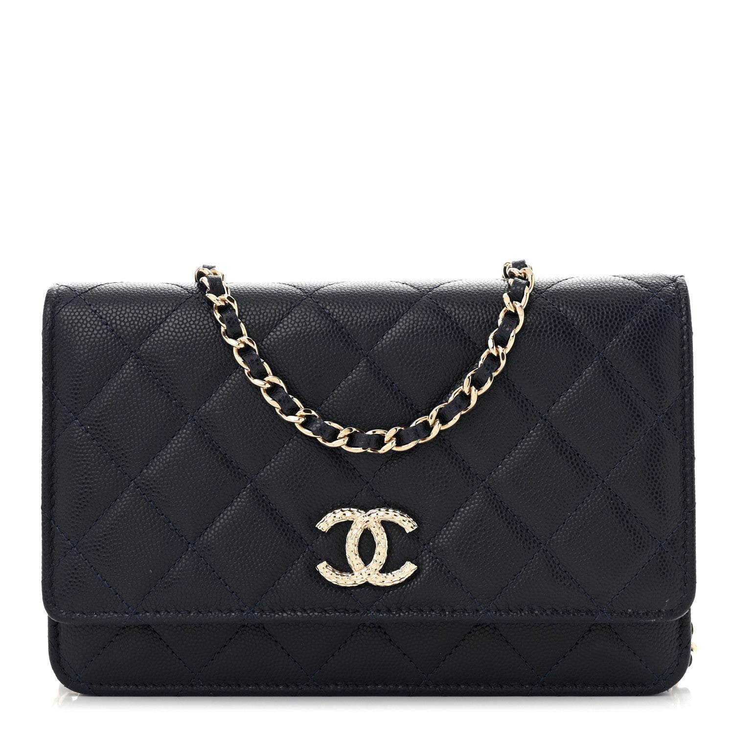 Chanel Caviar Quilted Hammered CC Wallet on Chain WOC Navy Blue 1 of 12