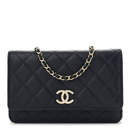 Chanel Caviar Quilted Hammered CC Wallet on Chain WOC Navy Blue 1 of 12