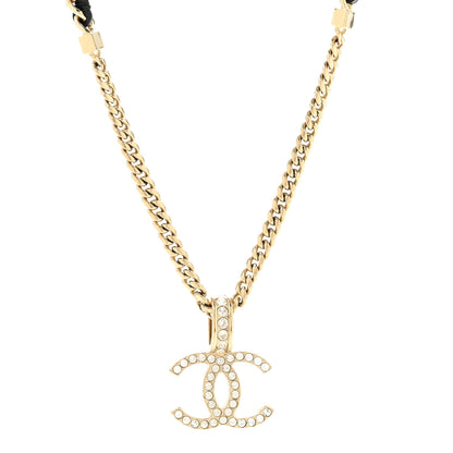 Chanel Lambskin Crystal CC Chain Pendant Necklace Black Gold 4 of 6