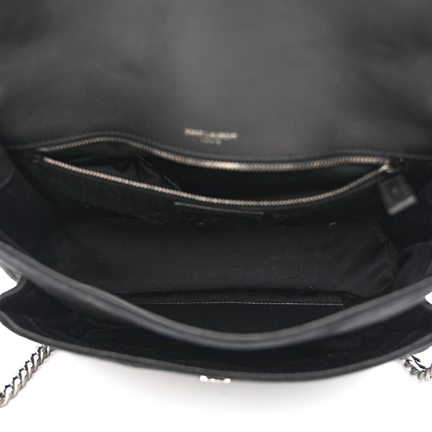 Suede Monogram Matelasse Medium Niki Chain Satchel Black