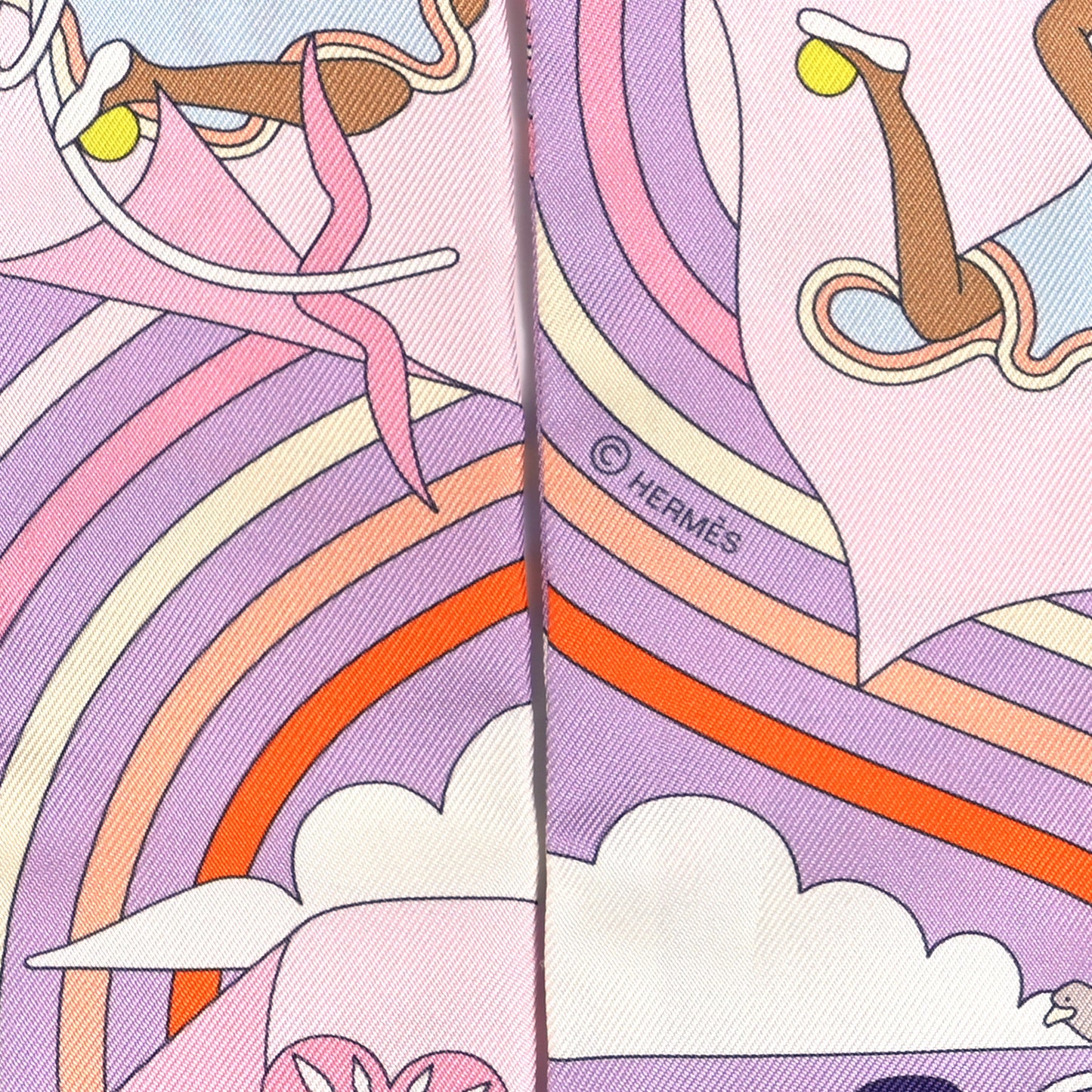 Silk Carres Volants Twilly Lilas Rose Pale Or