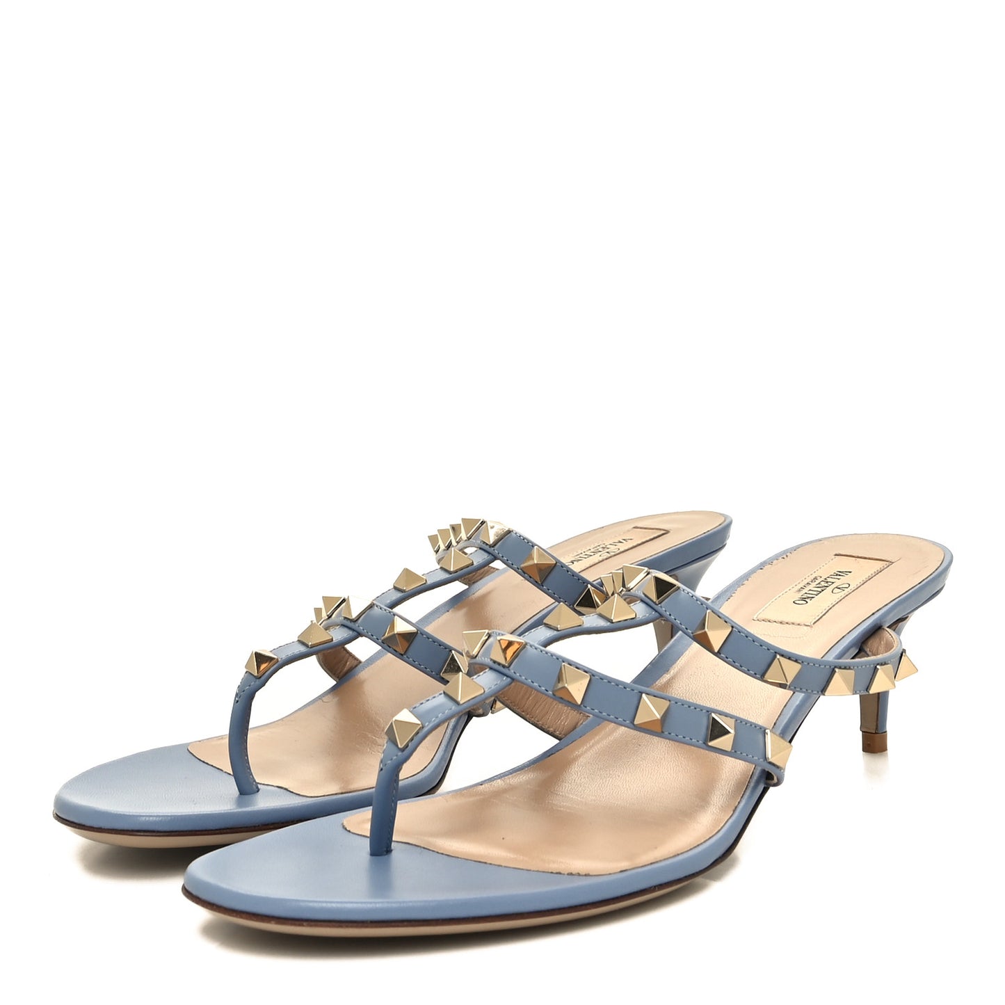 Calfskin Rockstud 50mm Flip Flop Thong Sandals 41 Niagara