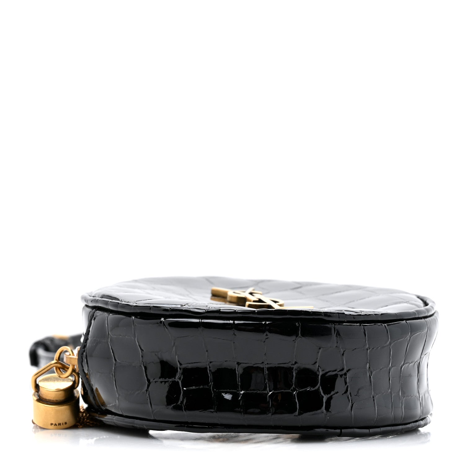 Saint Laurent Patent Crocodile Embossed Round Belt Bag Black 4 of 11