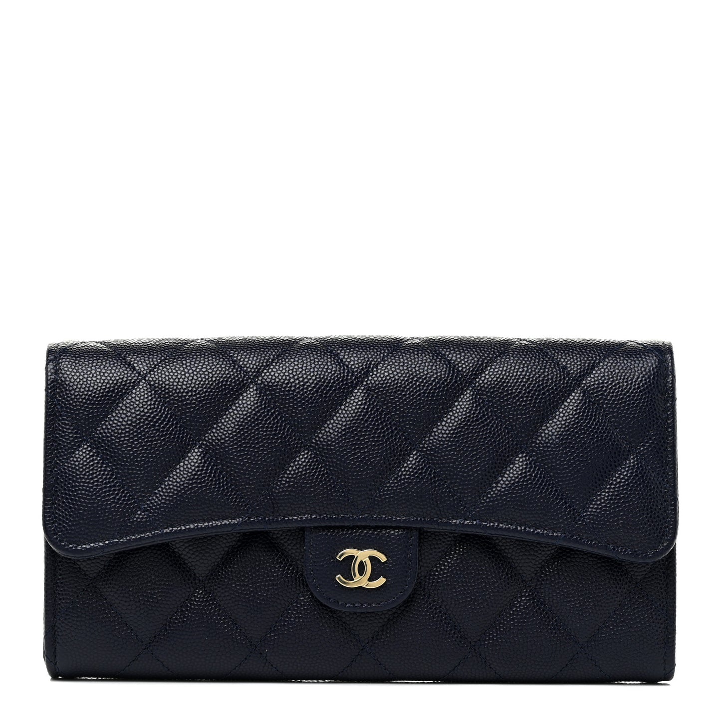 Caviar Quilted Large Gusset Flap Wallet Navy