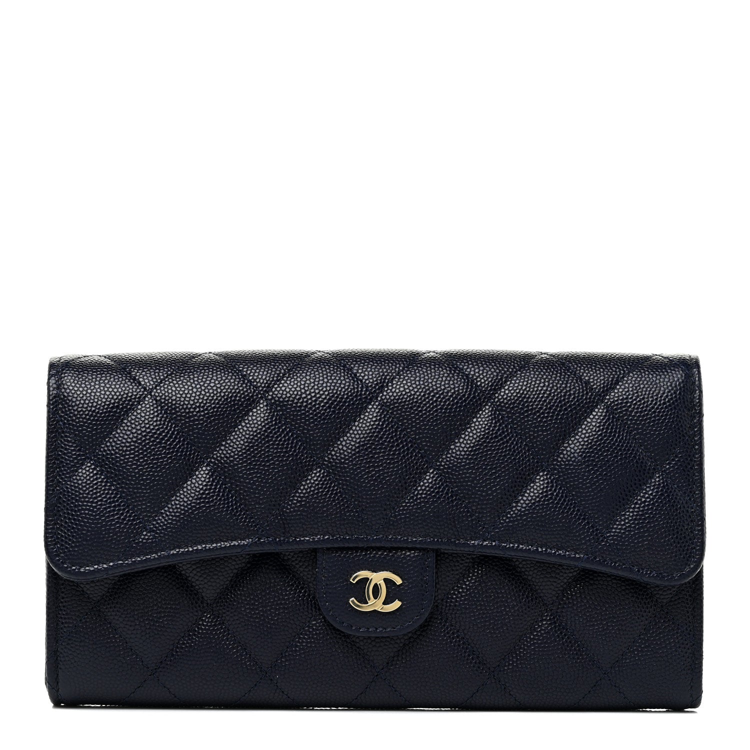 Chanel Caviar Quilted Large Gusset Flap Wallet Navy 1 of 15