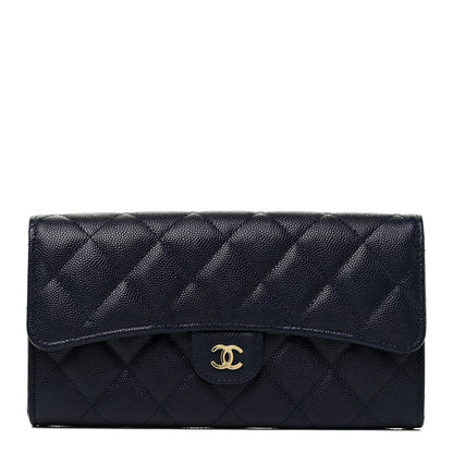 Chanel Caviar Quilted Large Gusset Flap Wallet Navy 1 of 15