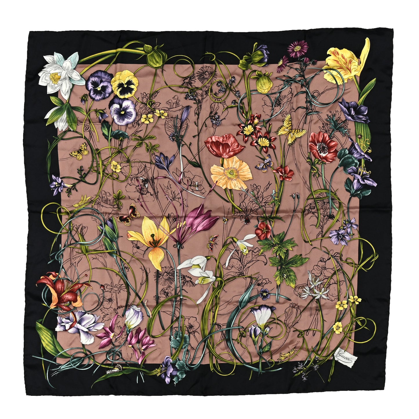 Silk Flora Infinity Chrissy Square Scarf Taupe Black