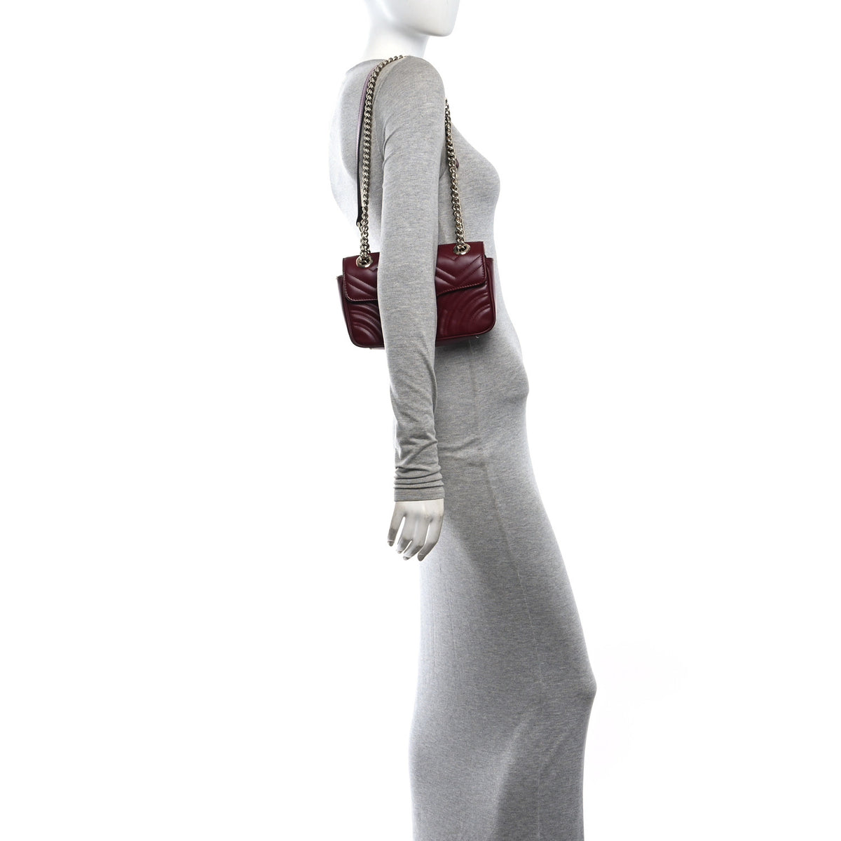 Calfskin Matelasse Mini GG Marmont Shoulder Bag Rosso Ancora