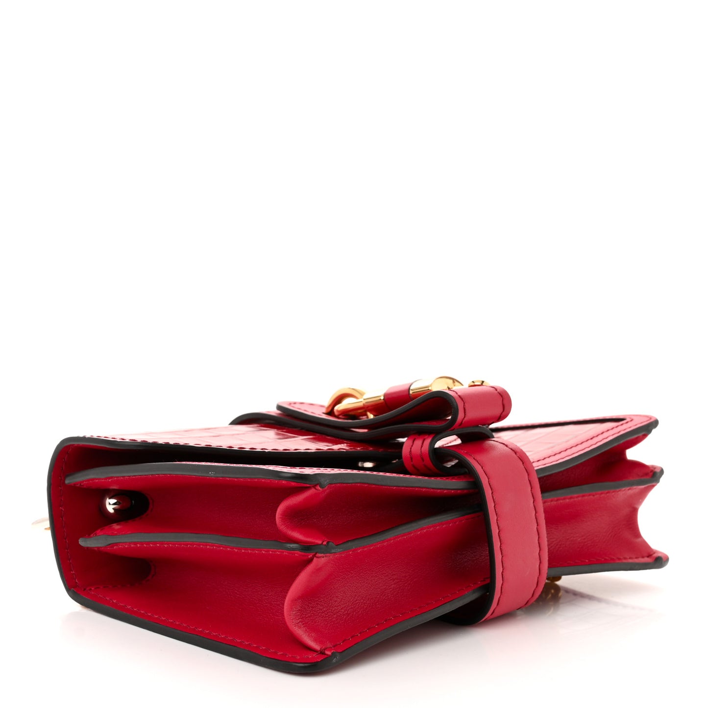 Calfskin Crocodile Embossed Aby Chain Shoulder Bag Brick Red