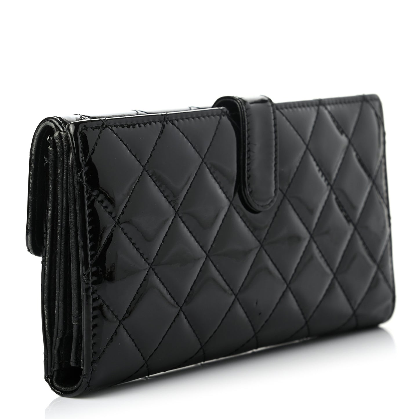 Patent Quilted Large Brilliant Flap Wallet Black