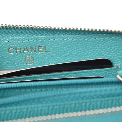 Chanel Caviar Quilted Small Zip Around Wallet Turquoise 6 of 10