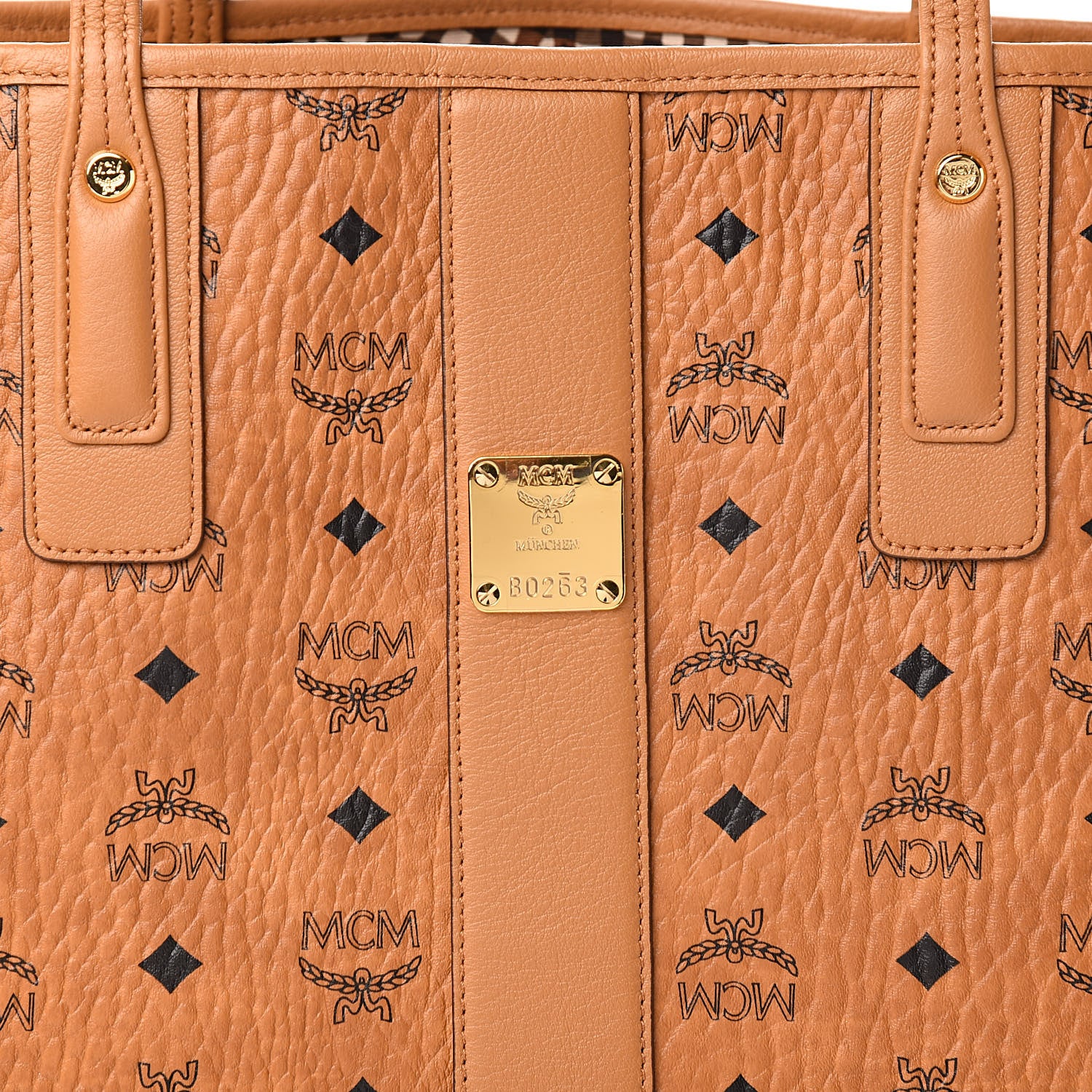 MCM Visetos Medium Liz Reversible Shopper Tote Cognac 16 of 18