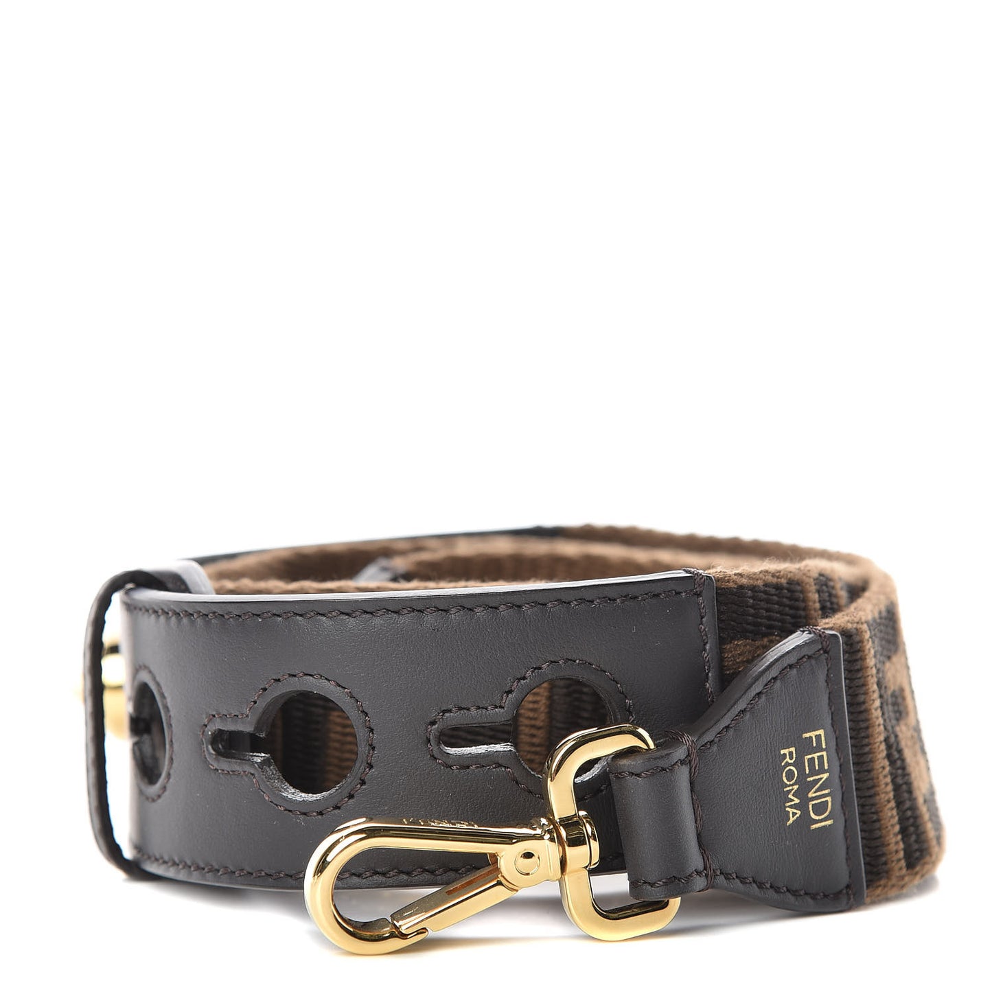 Ribbon Vitello Century FF 1974 Studded Strap You Fango Marrone Ebano