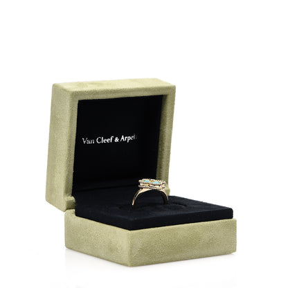 Van Cleef & Arpels 18K Yellow Gold Turquoise Diamond Vintage Alhambra Ring 52 6 5 of 5