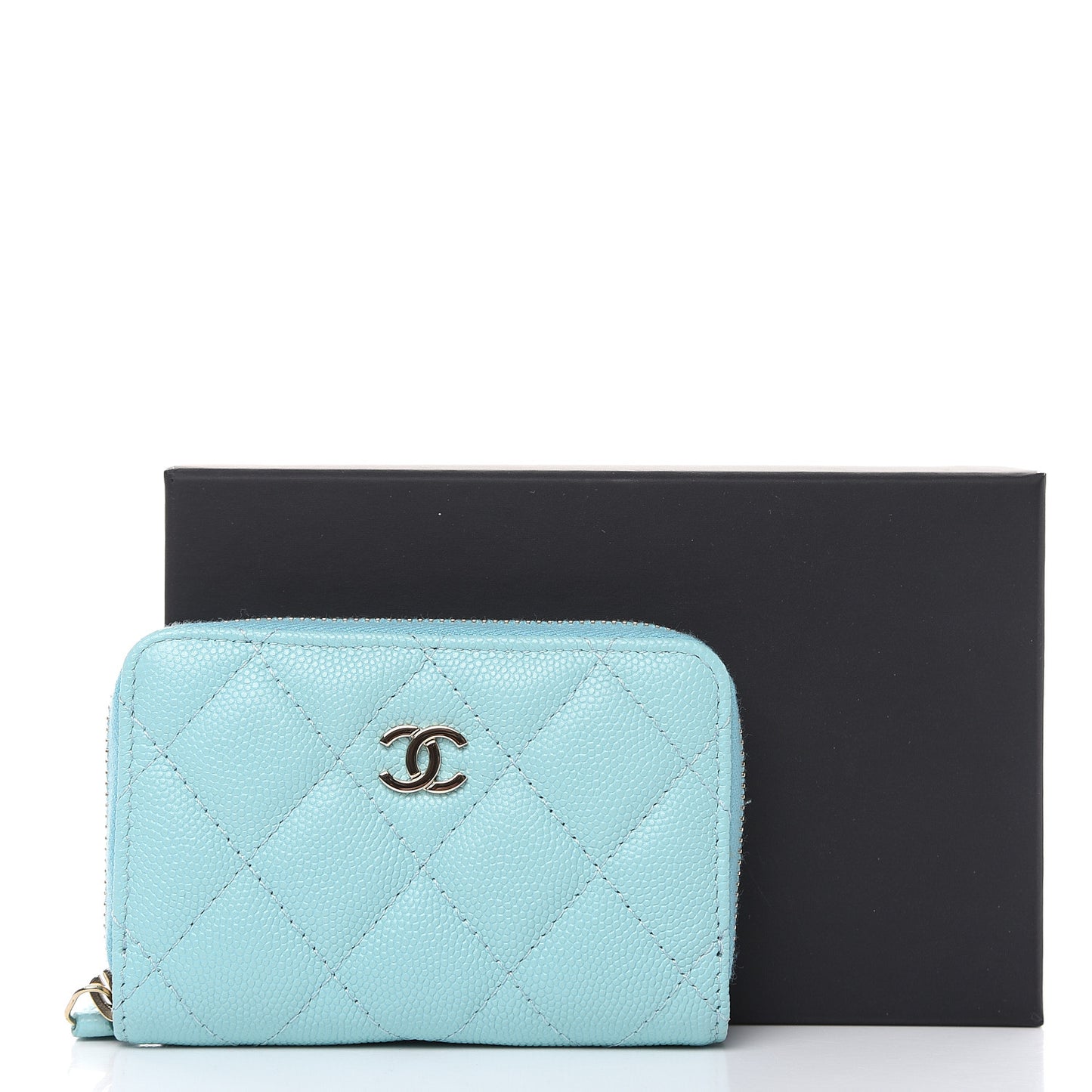 Caviar Quilted Zip Coin Purse Light Blue