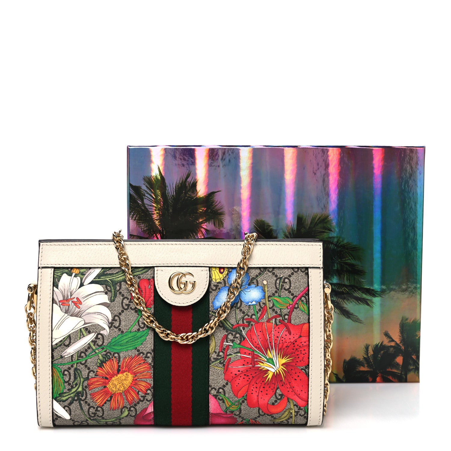 Gucci GG Supreme Monogram Flora Web Small Ophidia Chain Shoulder Bag White 11 of 11