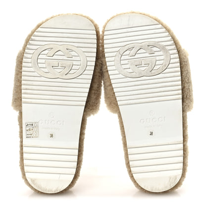Gucci Shearling Womens Eileen Slide Sandals 38 Cocoa Butterscotch 7 of 11