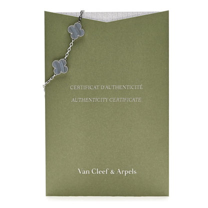 Van Cleef & Arpels 18K White Gold Chalcedony 5 Motifs Vintage Alhambra Bracelet 5 of 5