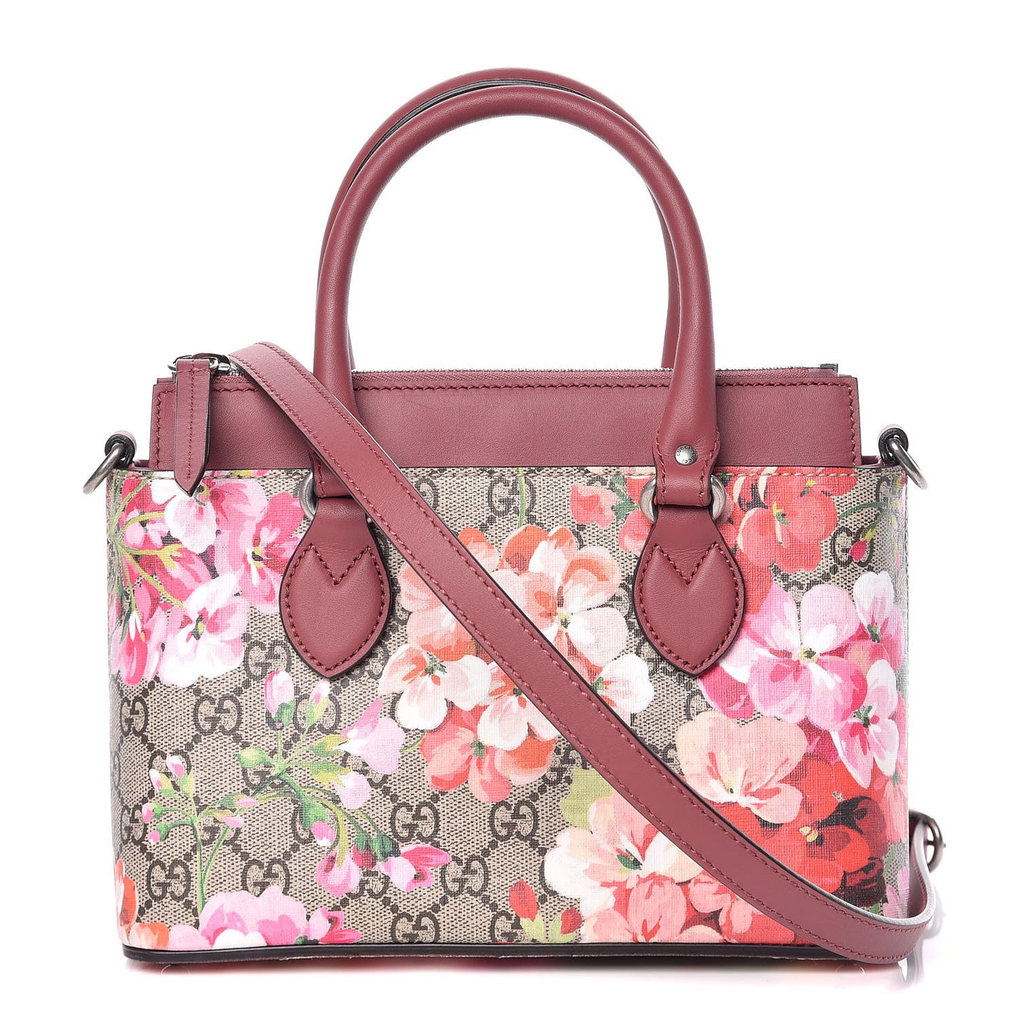 GG Supreme Monogram Blooms Mini Zip Top Tote Beige Multicolor Dry Rose