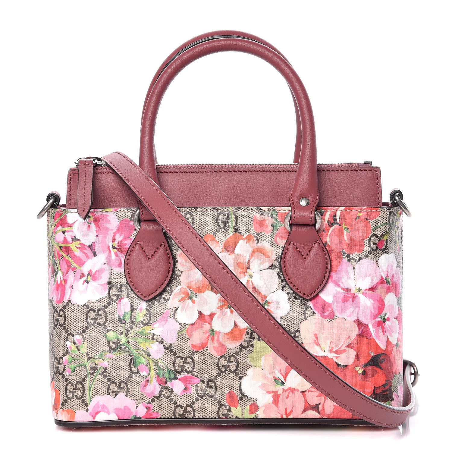 Gucci GG Supreme Monogram Blooms Mini Zip Top Tote Beige Multicolor Dry Rose 1 of 9