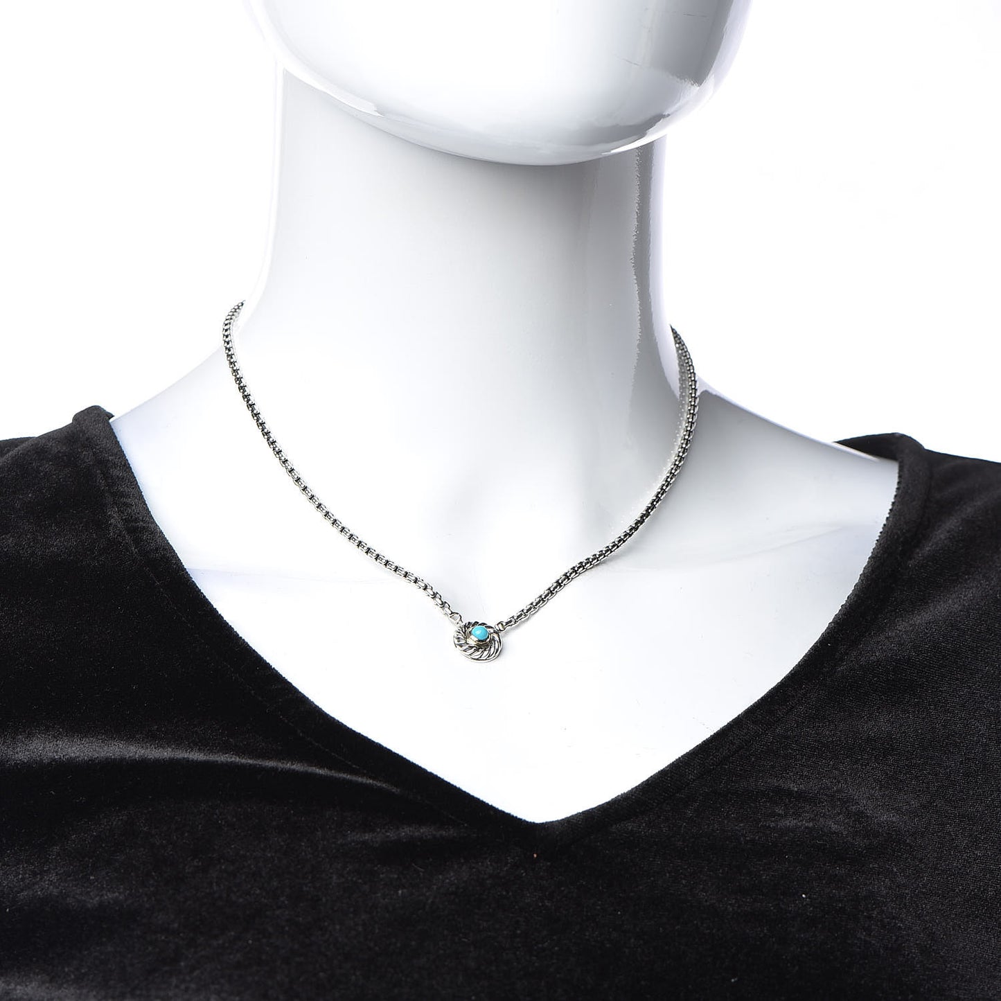 Sterling Silver 14K Yellow Gold Turquoise Cookie Pendant Necklace
