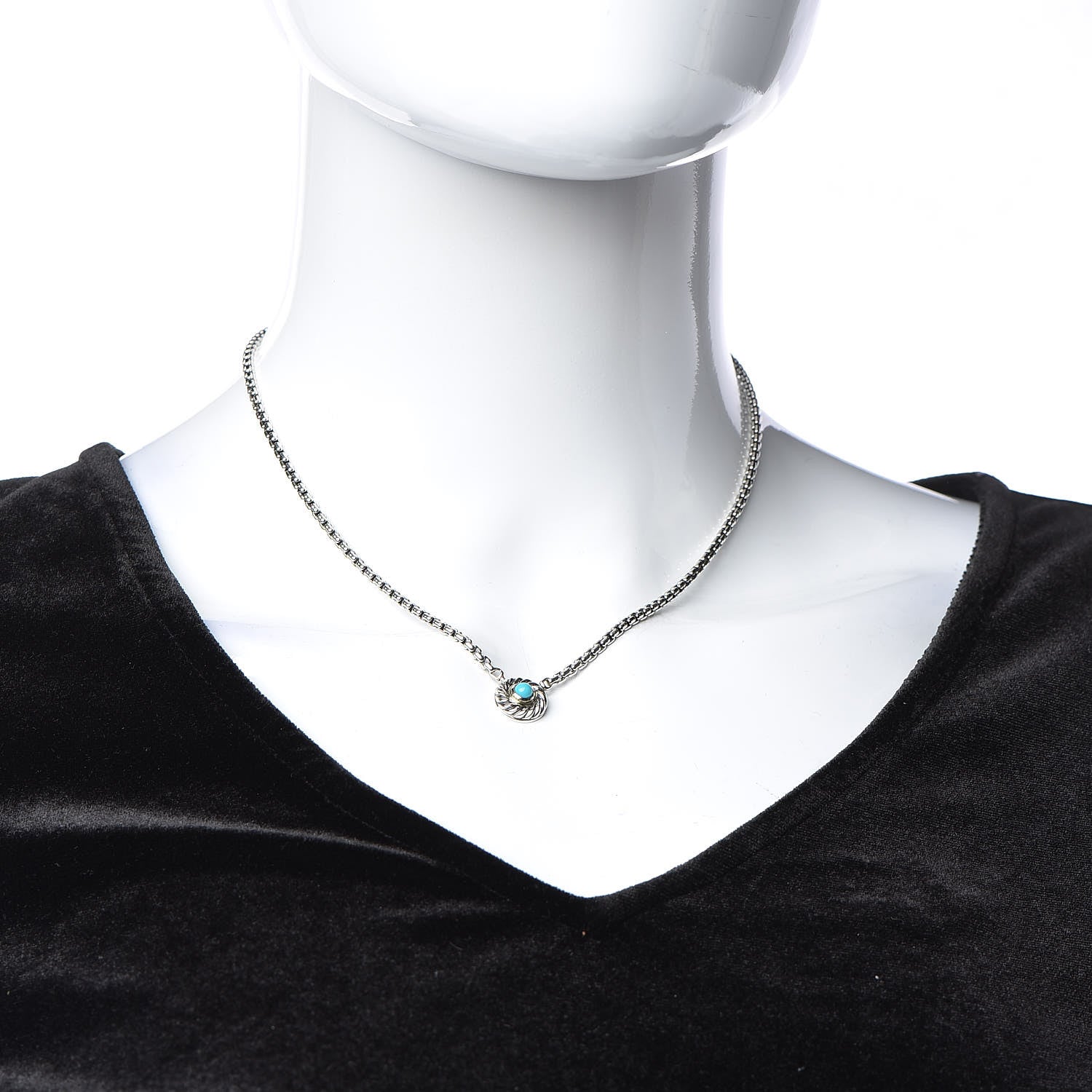 David Yurman Sterling Silver 14K Yellow Gold Turquoise Cookie Pendant Necklace 2 of 6