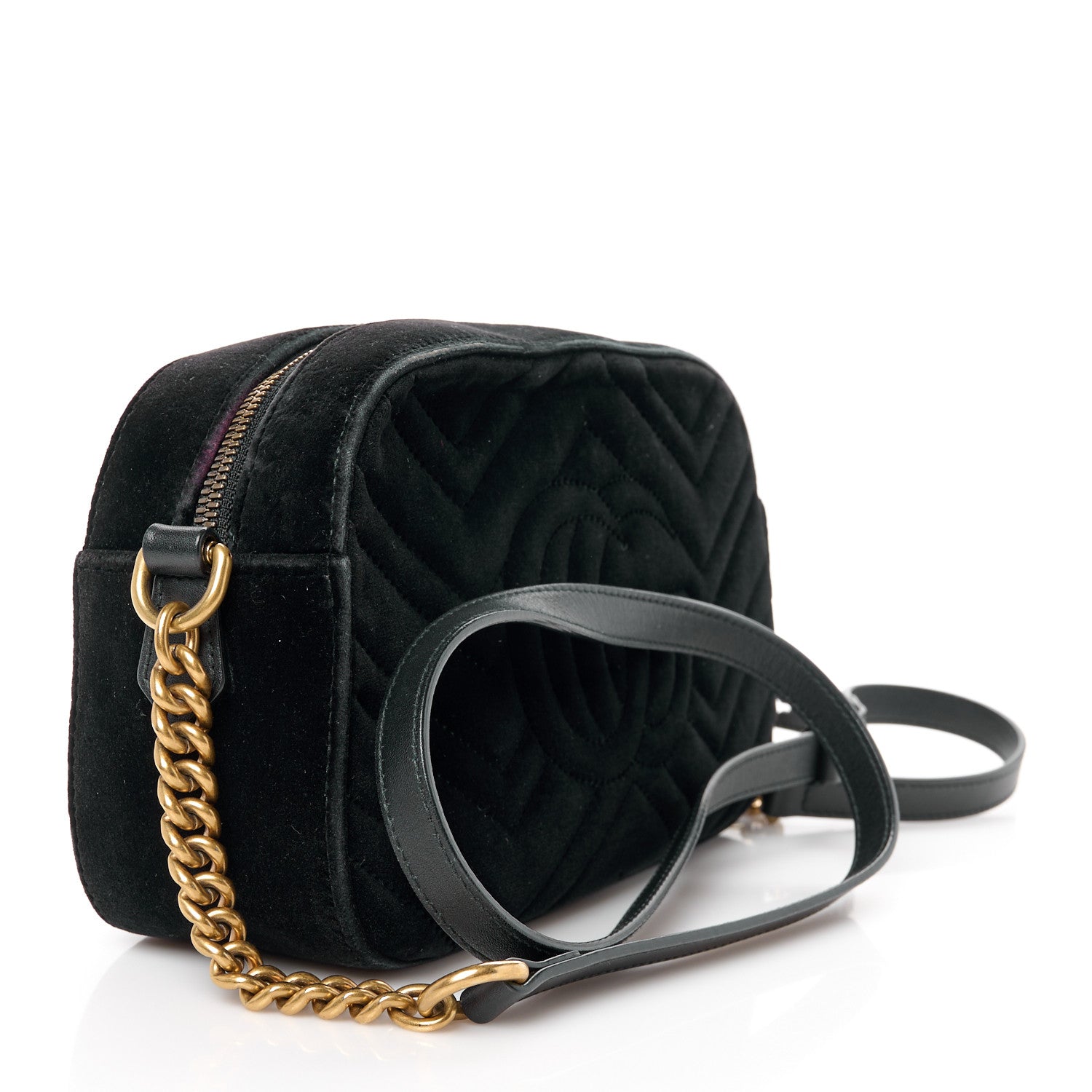 Gucci Velvet Matelasse Deer Embroidered Small GG Marmont Chain Shoulder Bag Black 3 of 10