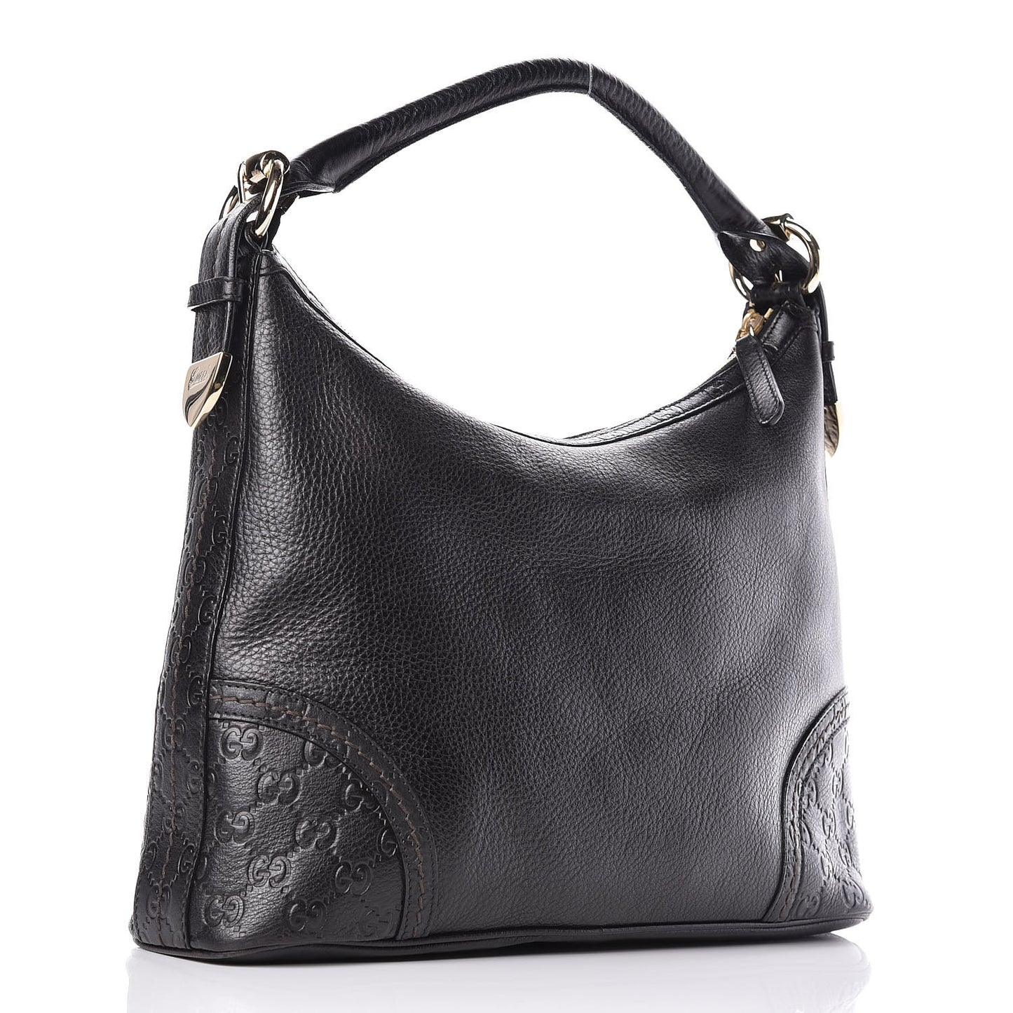 Pebbled Calfskin Guccissima Trim Medium Signoria Hobo Black