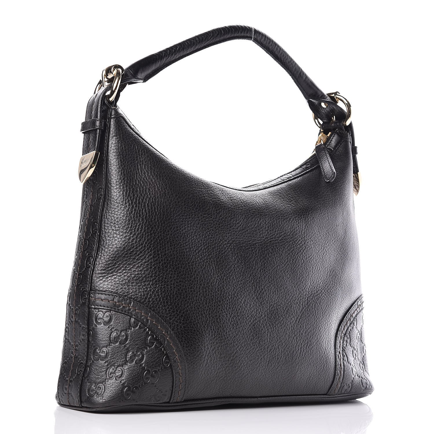 Gucci Pebbled Calfskin Guccissima Trim Medium Signoria Hobo Black 3 of 17