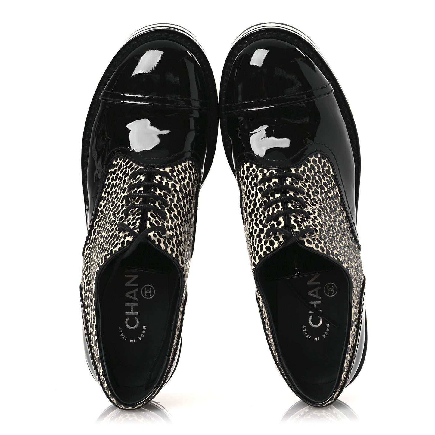 Patent CC Lace Up Oxfords 38.5 Black White