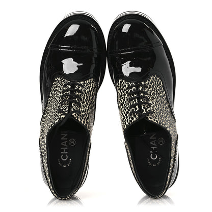 Chanel Patent CC Lace Up Oxfords 38.5 Black White 2 of 12
