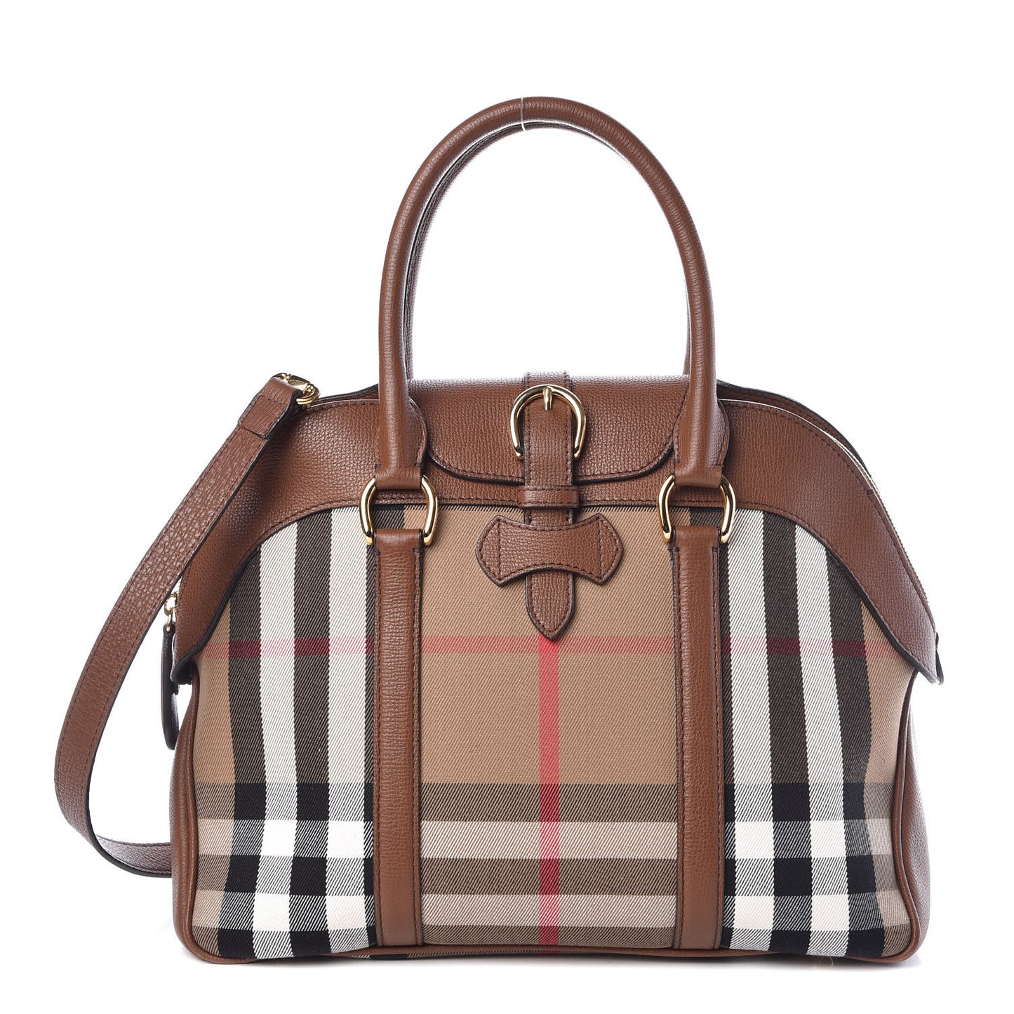Derby Calfskin House Check Medium Milverton Satchel Tan