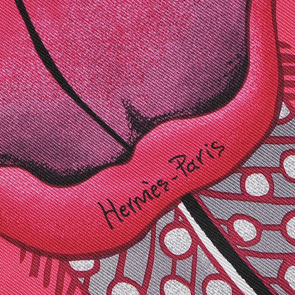 Hermes Silk Baobab Cat Pocket Square Scarf Rose Vif Prune Gris 4 of 8