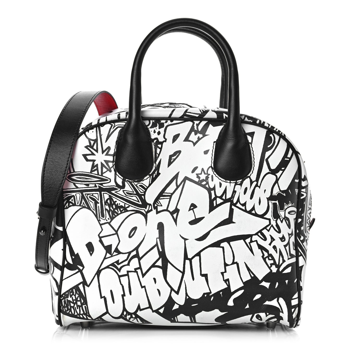 Calfskin Print Small Marie Jane Top Handle Black