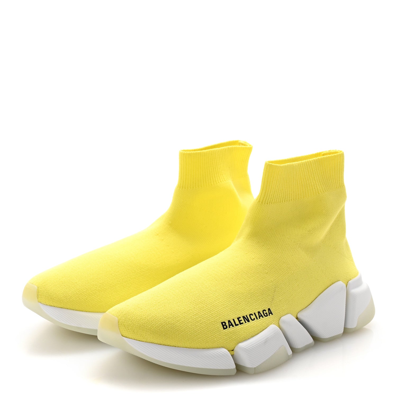 Balenciaga Ribbed Knit Womens Speed 2.0 Transparent Sole Sneakers 39 Yellow 4 of 10