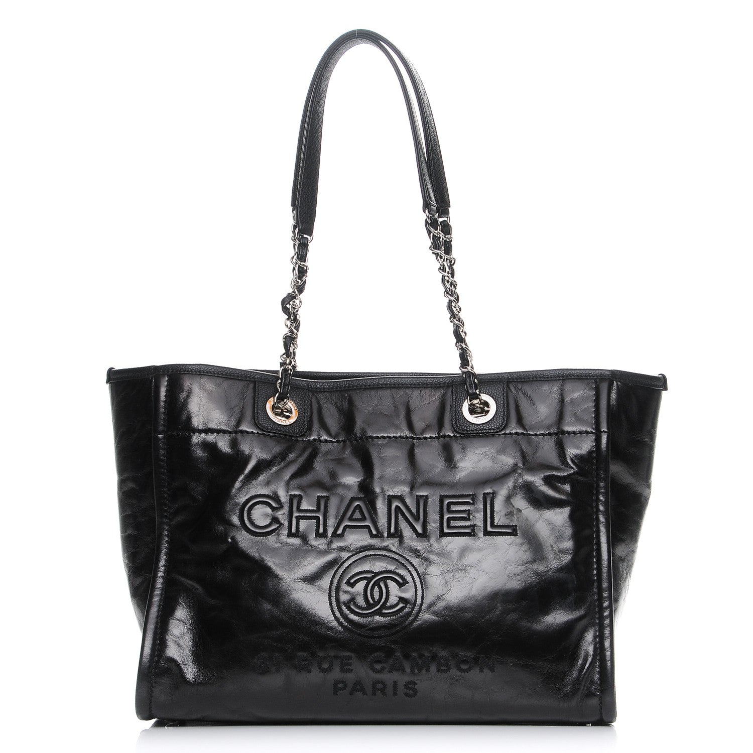 Chanel Glazed Calfskin Small Deauville Tote Black 1 of 8