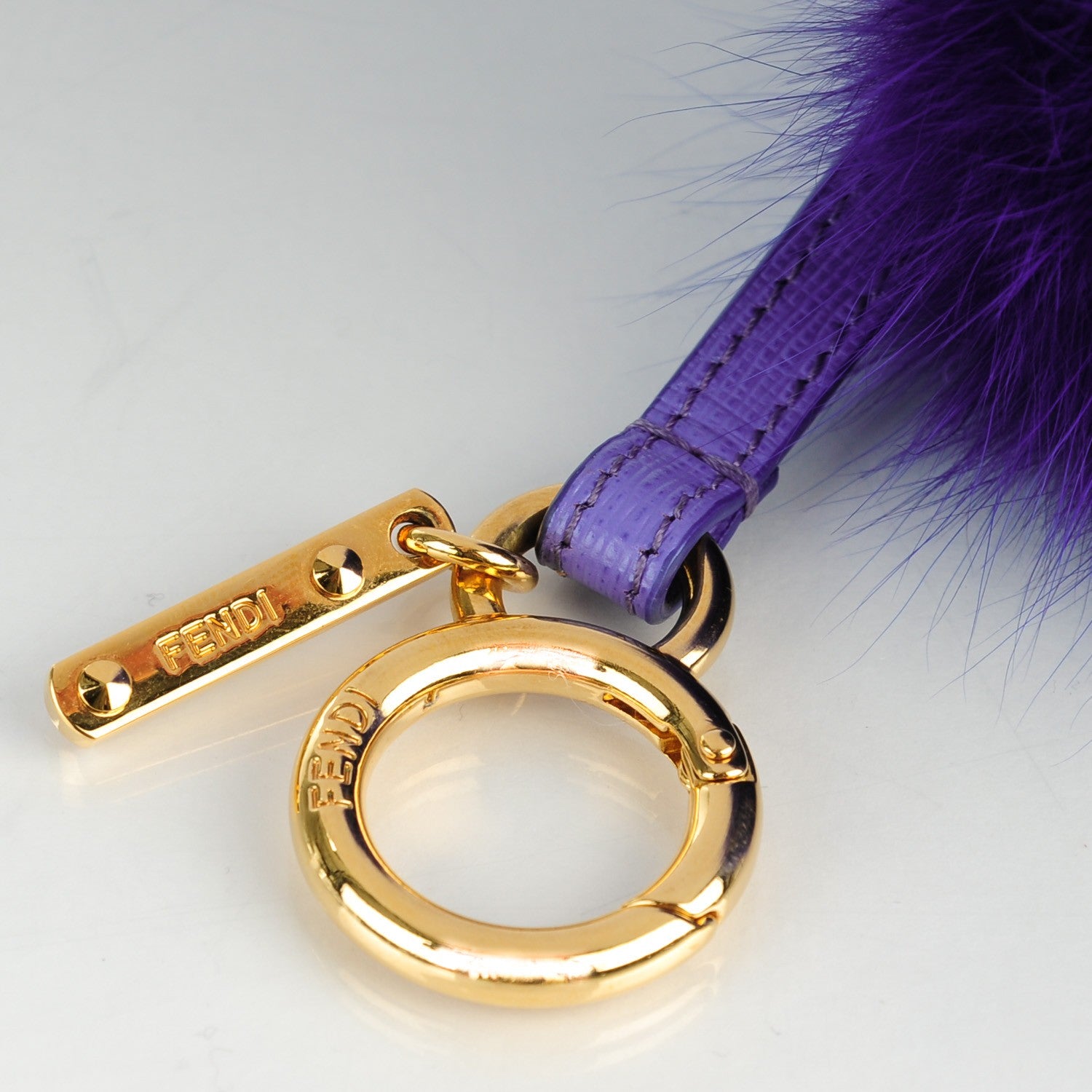 Fendi Fox Fur Vitello Elite Pom Pom Bag Charm Viola Cassis 4 of 4