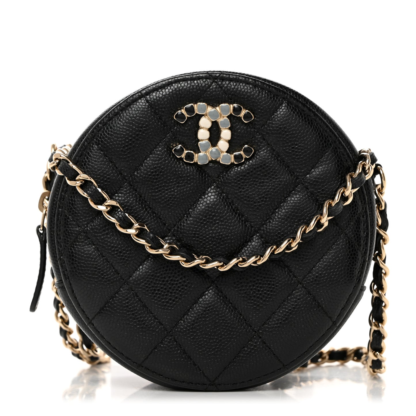 Caviar Quilted Gripoix CC Round Clutch With Chain Black