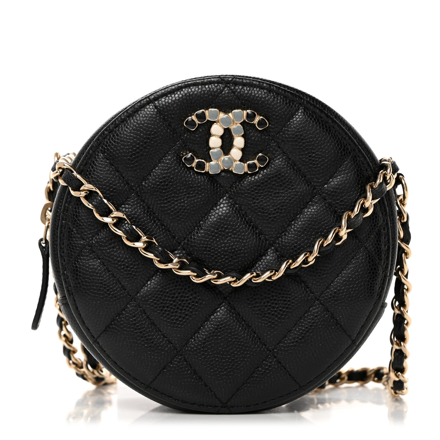 Chanel Caviar Quilted Gripoix CC Round Clutch With Chain Black 1 of 7