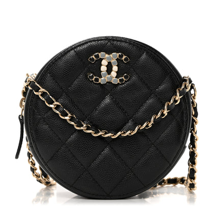 Chanel Caviar Quilted Gripoix CC Round Clutch With Chain Black 1 of 7