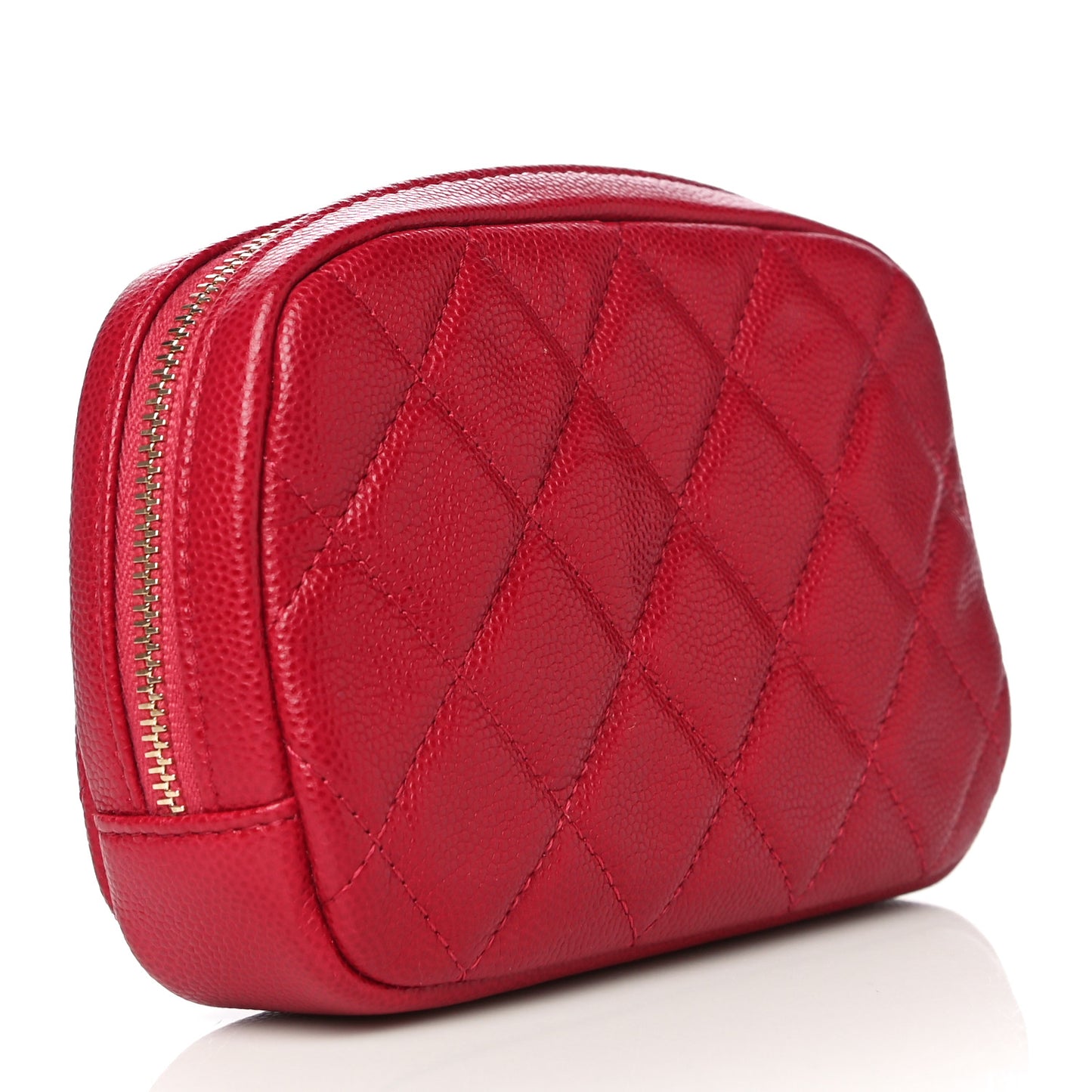 Caviar Quilted Small Curvy Pouch Cosmetic Case Dark Pink