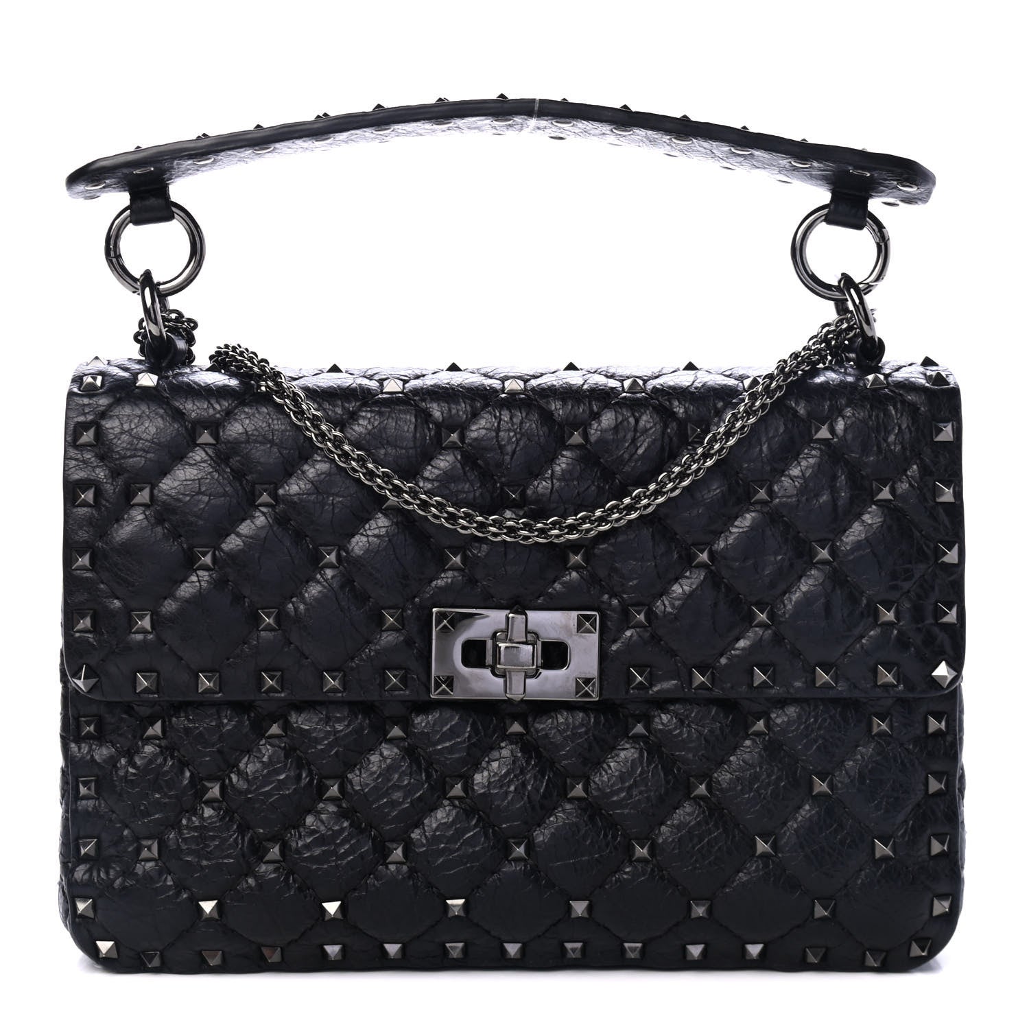 Valentino Garavani Craquele Nappa Medium Rockstud Spike Shoulder Bag Black 1 of 4