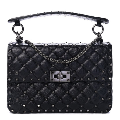 Valentino Garavani Craquele Nappa Medium Rockstud Spike Shoulder Bag Black 1 of 4