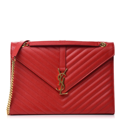 Saint Laurent Grain De Poudre Matelasse Chevron Large Monogram Satchel Lipstick Red 1 of 11