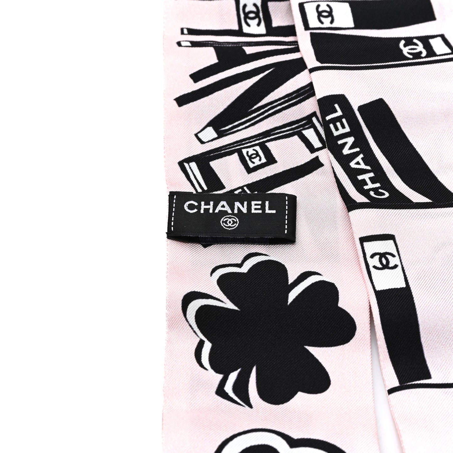 Silk CC Logo Slim Bandeau Scarf Pink Black
