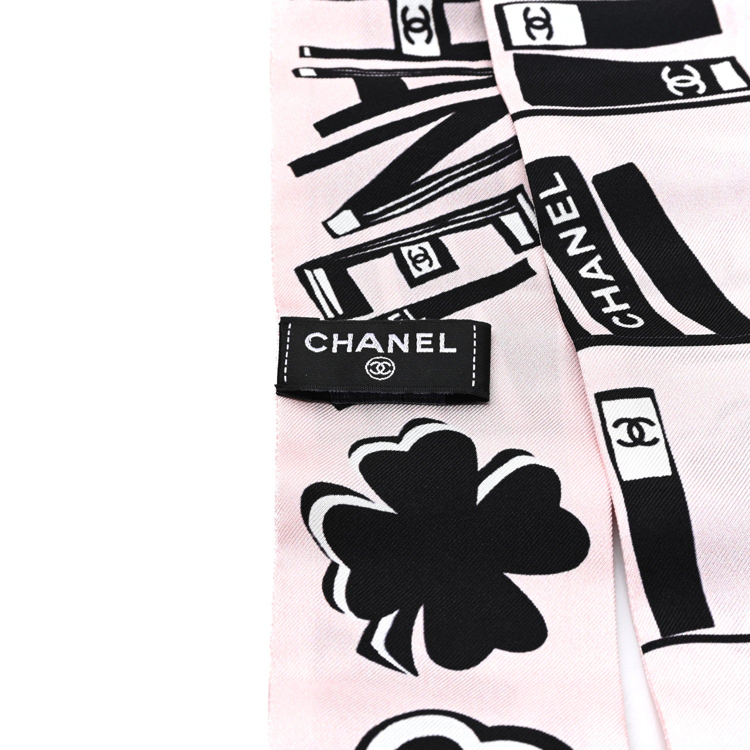 Chanel Silk CC Logo Slim Bandeau Scarf Pink Black 3 of 3