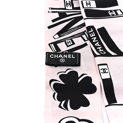 Chanel Silk CC Logo Slim Bandeau Scarf Pink Black 3 of 3