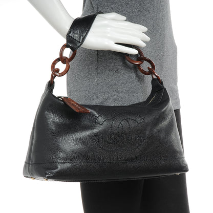 Chanel Caviar CC Wood Chain Hobo Black 2 of 8
