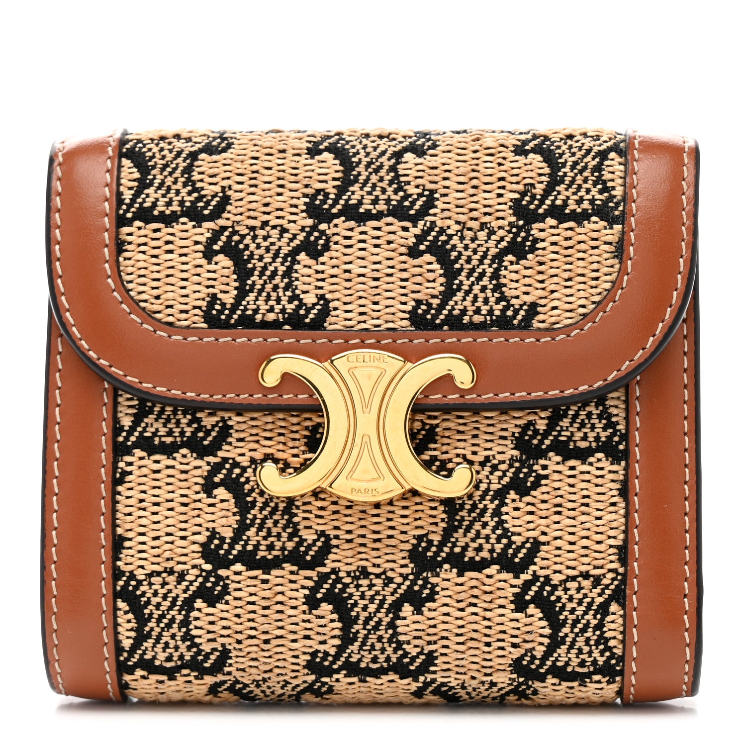 Celine Calfskin Triomphe Canvas Small Triomphe Wallet Natural Tan 1 of 7
