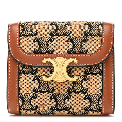 Celine Calfskin Triomphe Canvas Small Triomphe Wallet Natural Tan 1 of 7